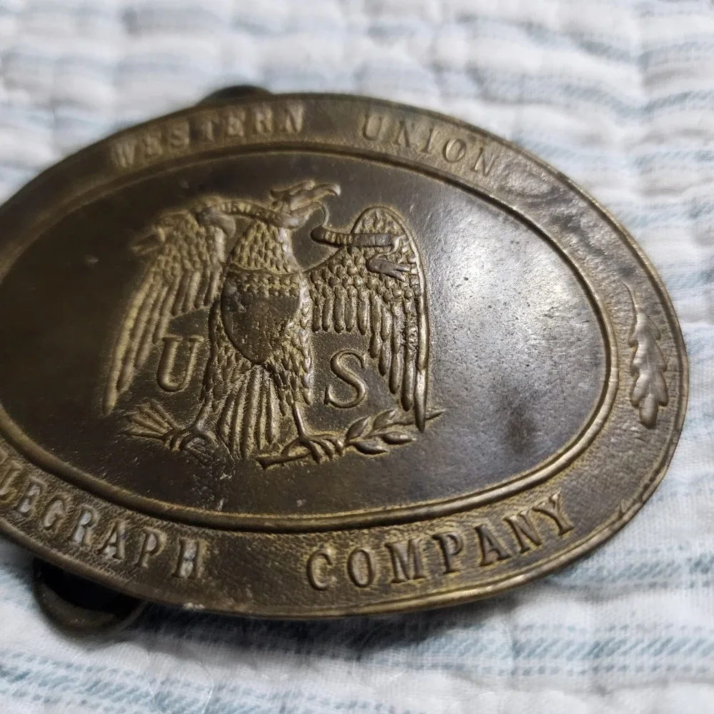 VTG Western Union Telegraph Company Brass Belt Buckle Tiffany Broadway NY 1872